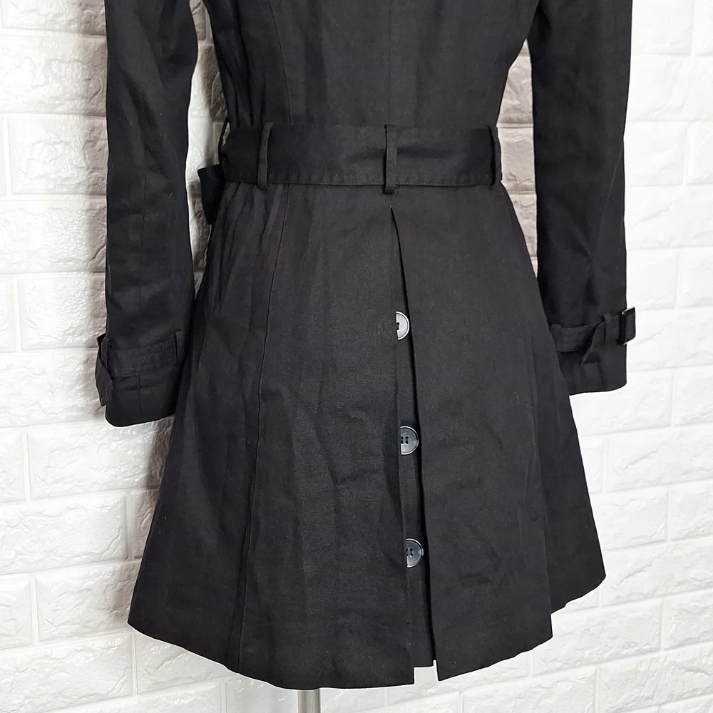 ASOS Black Double Breasted Trench Coat with Matching Belt and Button Back Detail - Picture 6 of 12